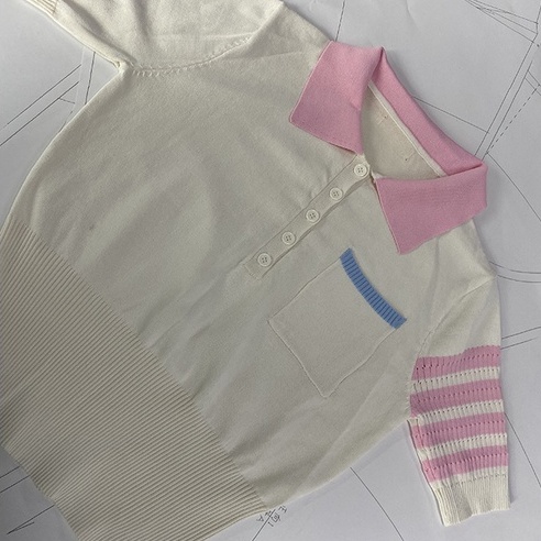 Áo thun ZHELIHANGFEI cổ polo tay ngắn màu tương phản thời trang mùa hè năng động cho nữ