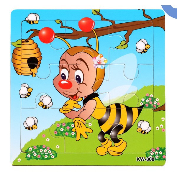 Đồ chơi Ghép hình puzzle tranh ghép gỗ 9 mảnh xếp hình con vật, phương tiện cho bé