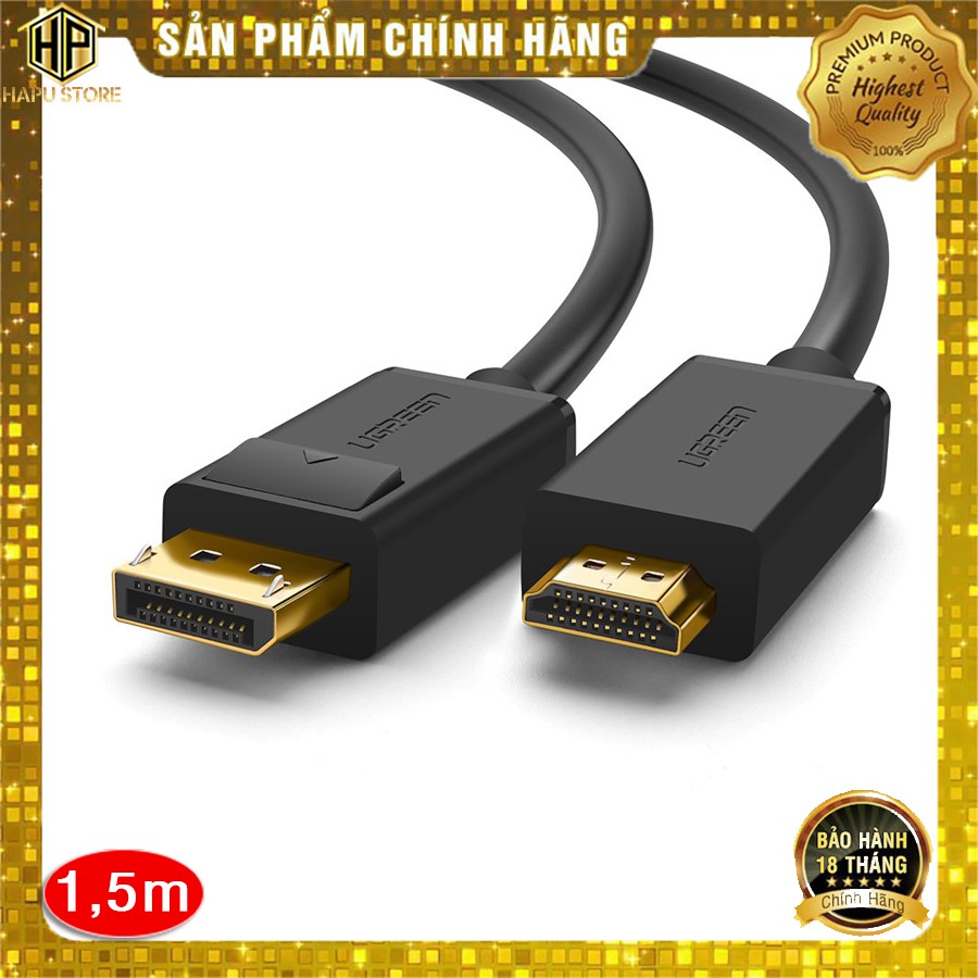 Cáp Displayport to HDMI Ugreen 10239 dài 1,5m chính hãng - Hapustore