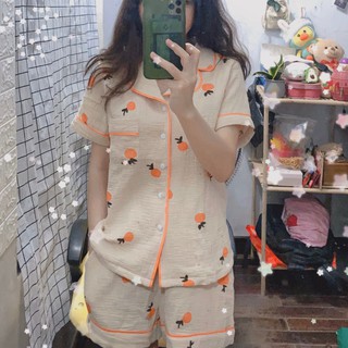 [Ảnh Thật/Video] Bộ Đồ Ngủ Nữ Chất Xô Muslin Cao Cấp Pijama Họa Tiết Quả Cam Cute Hot Hit, Siêu Mềm Mát - 97 CLOTHING
