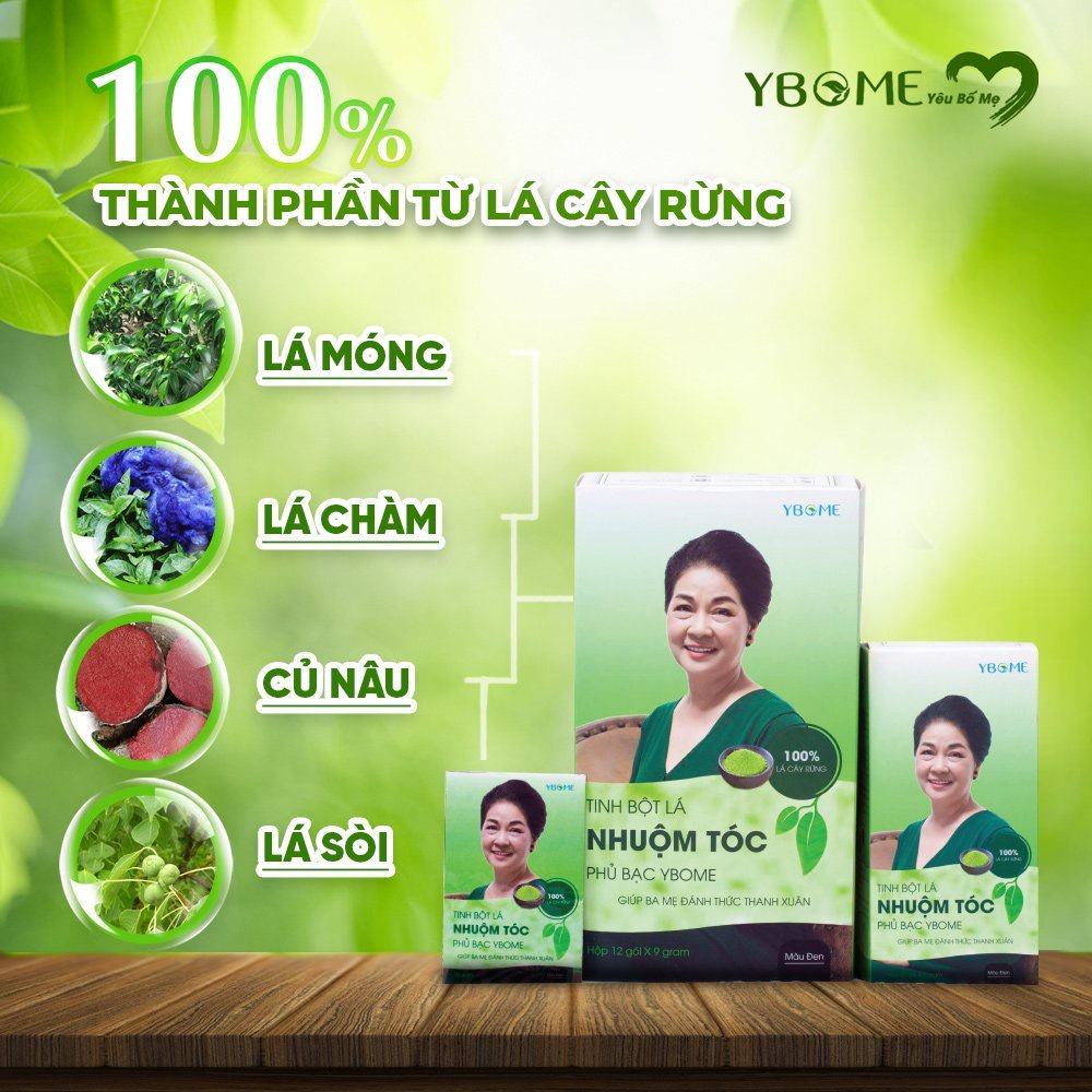 Thuốc nhuộm tóc đen YBOME hộp 5 gói. Bột lá nhuộm tóc thảo dược màu nâu,đen an toàn gấp 100 lần dầu gội phủ bạc
