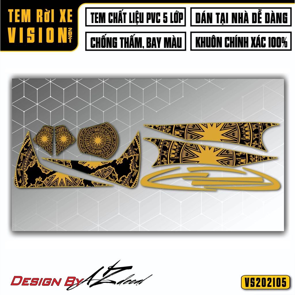 Tem Trống Đồng Dán Vision 2015 - 2022 | VS05 | Decal Rời Dán Sườn, Dán Yếm - Tem Xe Vision Chất Liệu Chống Nước, Bền Màu
