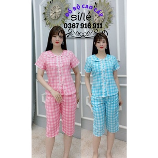 đồ bộ mặc nhà bộ ngủ lụa mêm mịn mát kẻ caro phôi ren siêu xinh