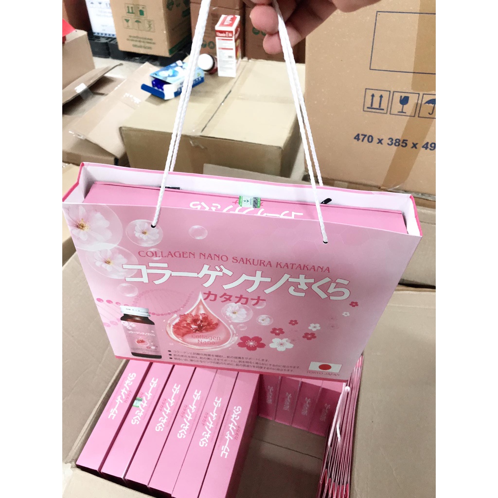 Nước uống Collagen Nano Sakura katakana - Đẹp da, sáng da, trắng da ( hộp 10 lọ )