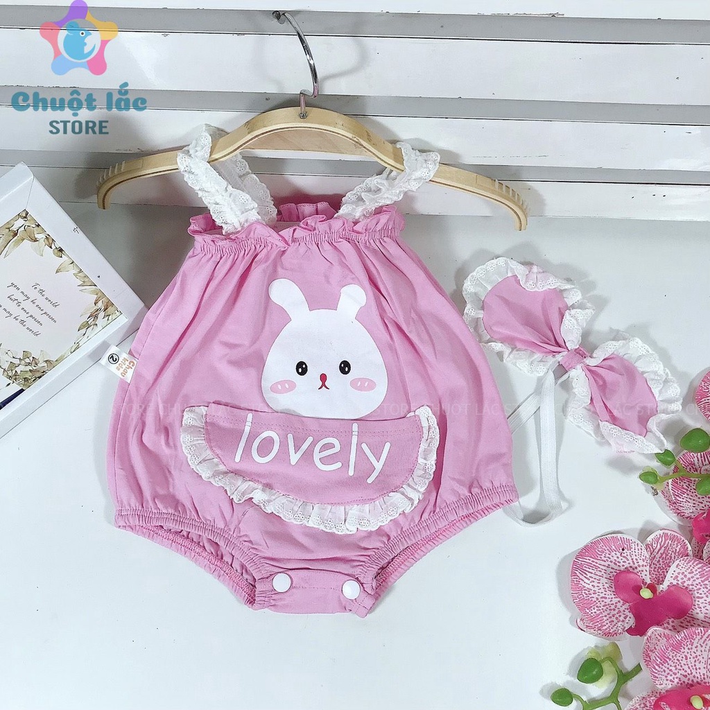 Bộ Đồ Body Cho Bé Gái Chuột Lắc Store Kiểu 2 Dây Hình Thỏ Có Túi Kèm Tuban Cài Đầu 3kg Đến 12kg Màu Hồng