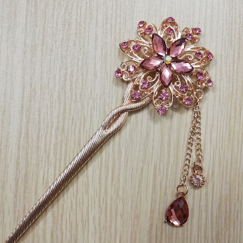 Trâm cài tóc đính đá họa tiết hoa tròn tua rua vintage