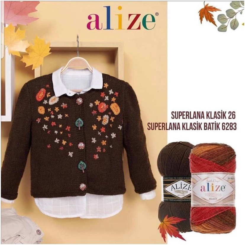 Cuộn len ấm màu trơn Super Lana Klasik hãng Alize Yarns đan móc nón, khăn, áo siêu nhanh và ấm