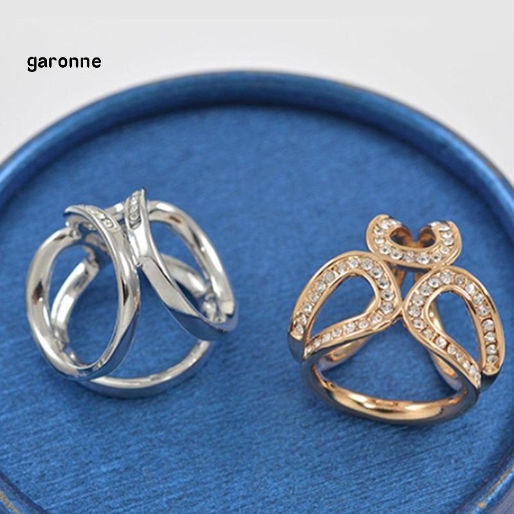 GA_Women Fashion Hollow Rhinestone Inlaid Three-ring Scarf Shawl Brooch Pin Jewelry
