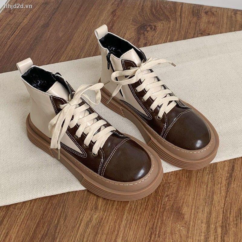 Giày bốt Martin cổ thấp chất cotton đế dày thời trang Anh Quốc mùa thu đông mới sành điệu cho nữ