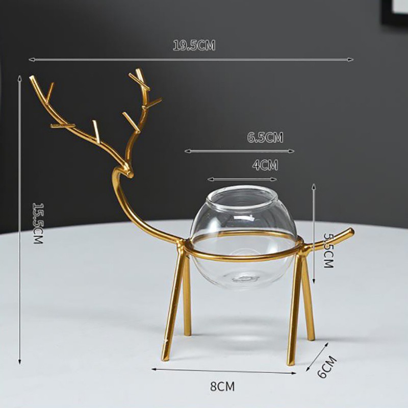 Bình Thủy Tinh Trồng Cây Thủy Canh Hình Hươu Đáng Yêu Có Giá Đỡ Kim Loại