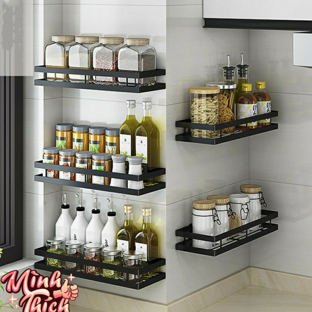 Kệ gia vị treo tường nhà bếp, phòng tắm, đa năng bằng thép không gỉ có miếng dán chịu lực không cần khoan tường. | BigBuy360 - bigbuy360.vn