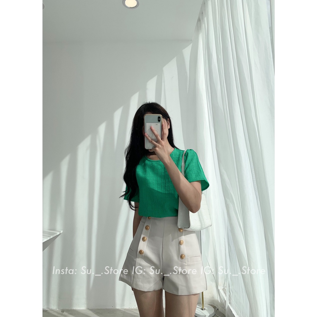 Áo croptop xốp gân ô nhí A2331 SUSTORE