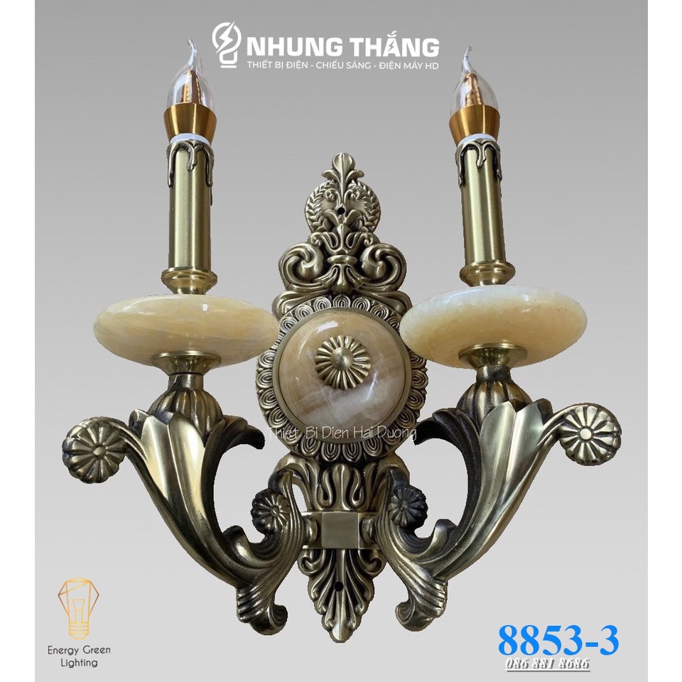 Đèn Tường Nến Đồng Đá Cổ Điển Cao Cấp 8852-2 - Đèn Trang Trí Phòng Khách,Phòng Thờ - Tặng Kèm 2 Bóng Led - Bảo Hành 1Năm