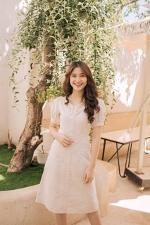 Đầm linen thêu tay kem ( S M )