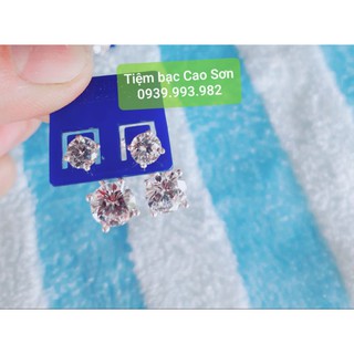 Bông tai hột xoàn 2 đầu - Bạc 925