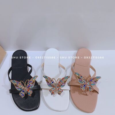 DÉP KẸP NỮ QUAI NGANG SIÊU XINH ĐẾ ĐÚC ĐÍNH BƯỚM SHU STORE