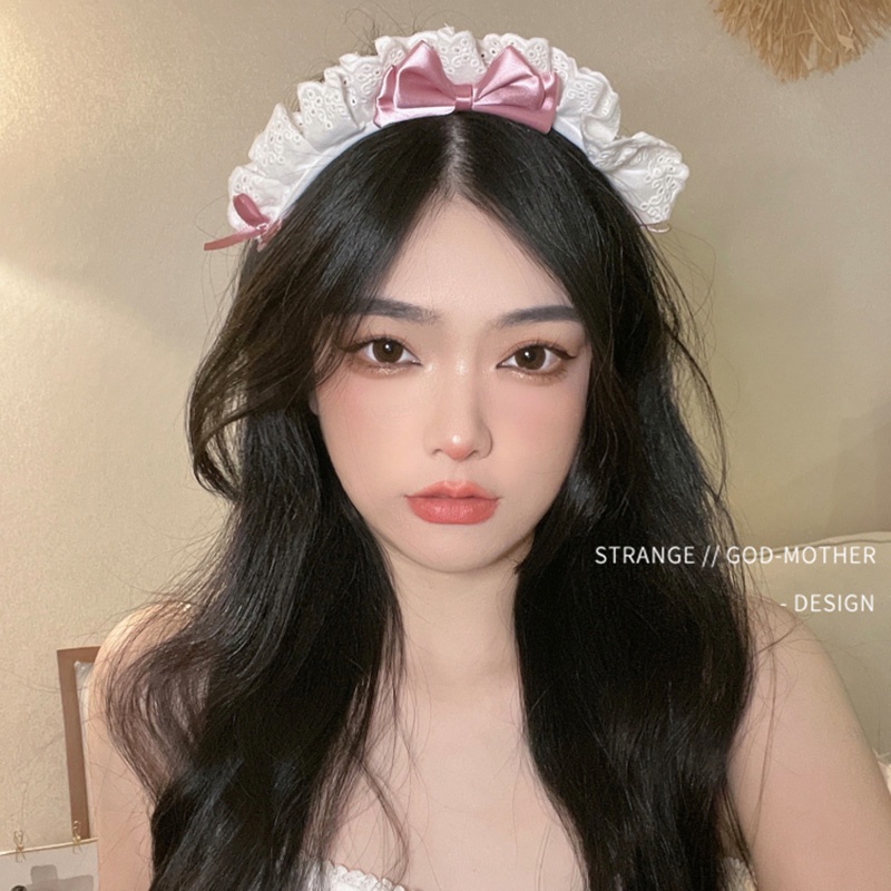 Băng đô cài tóc phối nơ ren màu đen phong cách retro Nhật Bản dành cho nữ