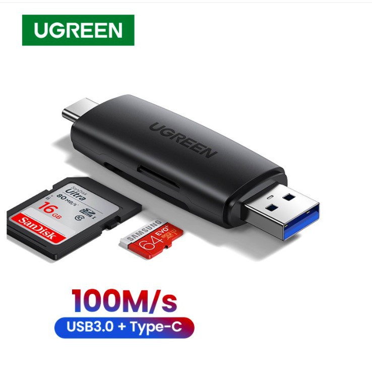 Đầu đọc thẻ nhớ SD/TF 2 in 1 UGREEN 80191 USB-A &amp; Type-C ​Chính hãng CM304