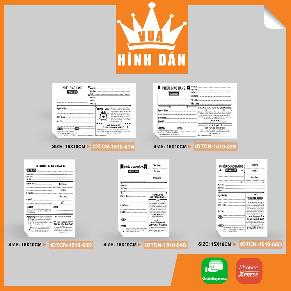 Set 50/100 phiếu giao hàng có đơn vị vận chuyển kèm lời cảm ơn khách hàng và shipper 15x10cm sticker dành cho shop 1.019