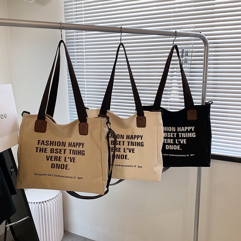 Túi Đeo Vai Vải Canvas Cỡ Lớn Kiểu Hàn Quốc Dễ Phối Đồ Cho Nữ