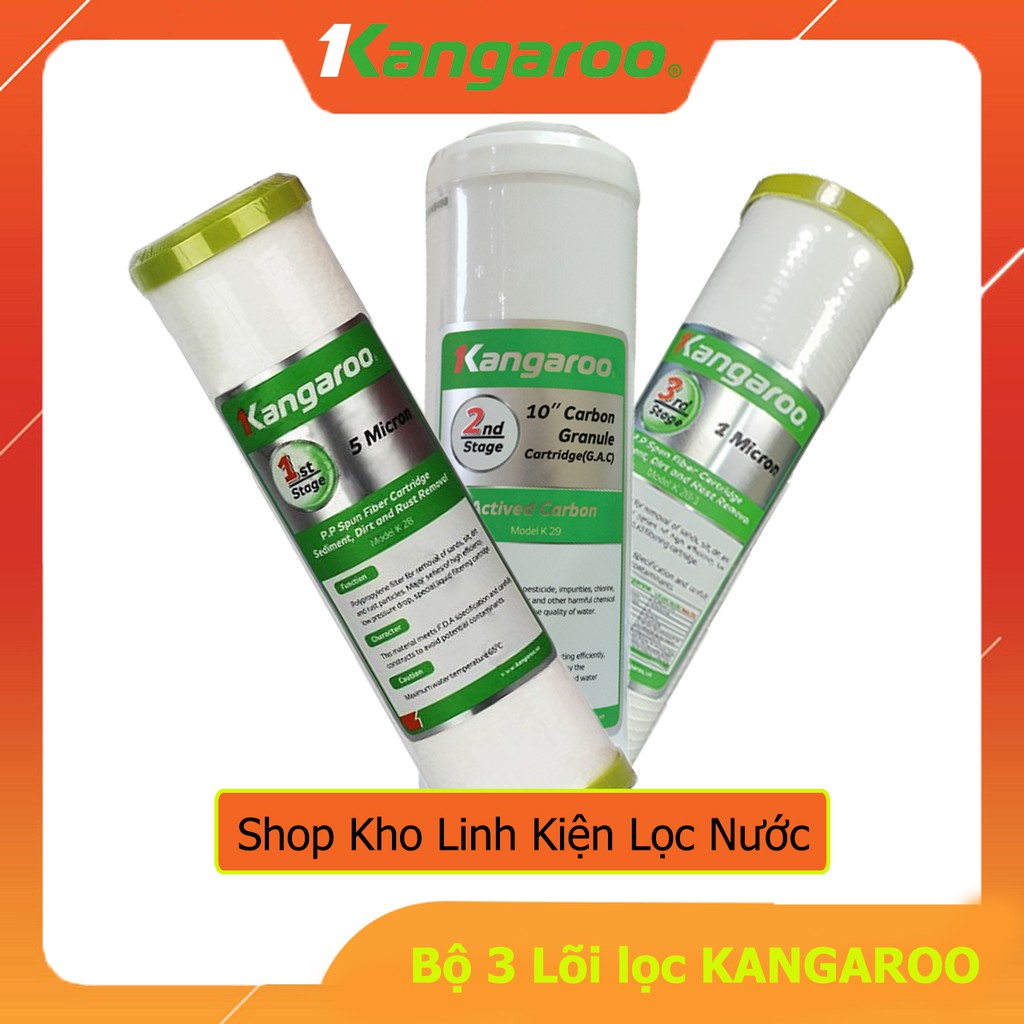 Bộ 3 Lõi Lọc Nước Thô KANGAROO 123 Chính Hãng