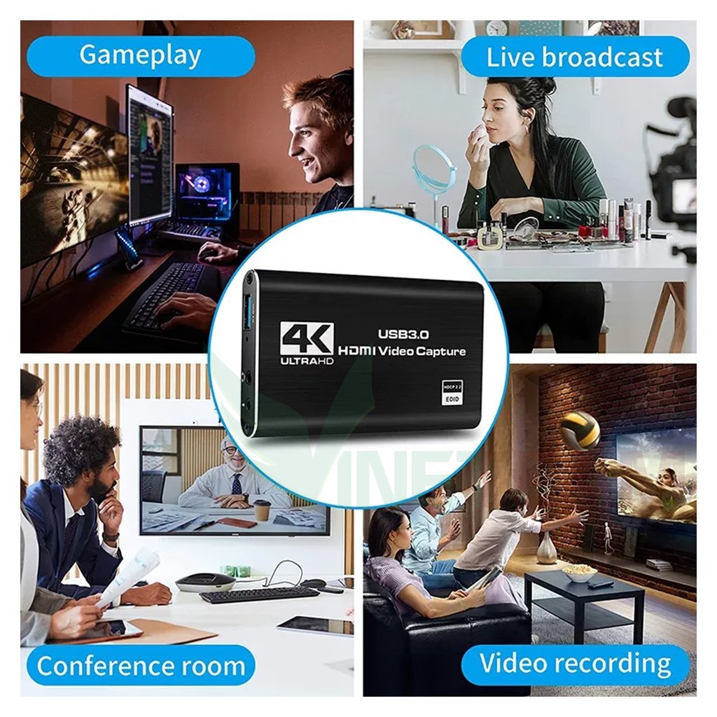 Capture card video hdmi to usb 3.0 thu tín hiệu hình ảnh 4K 1080p 60hz 60fps kèm cổng mic livestream -dc4757