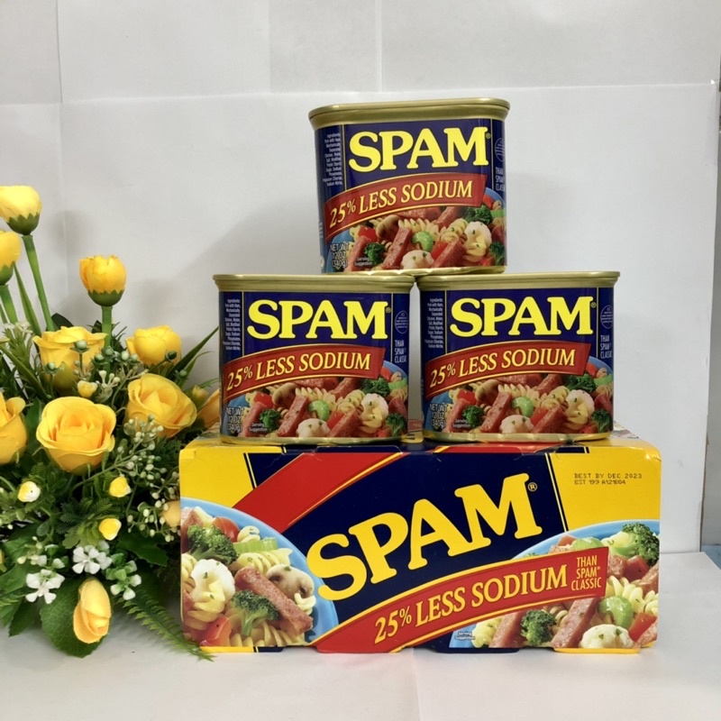 ❤️ [Date 2024] Thịt hộp Spam 25% Less Sodium 340g Mỹ, thịt heo xông khói thơm ngon