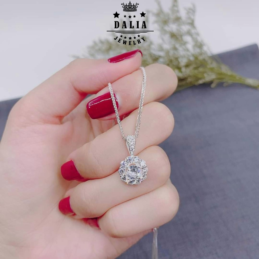 Dây chuyền nữ bạc thật 925 DaLiA Jewelry vòng cổ mặt tròn vòng hoa cao cấp dây bản to chắc chắn có lẻ mặt dây chuyền