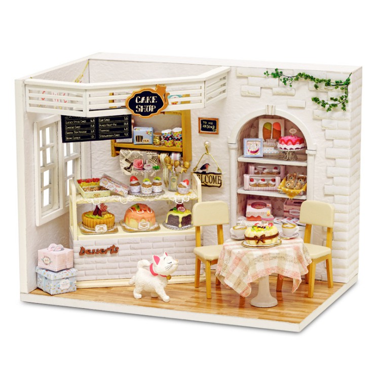 Mô hình nhà DIY Doll House Cake Diary Nhật Ký Bánh kèm Mica che bụi, Bộ dụng cụ và Keo dán