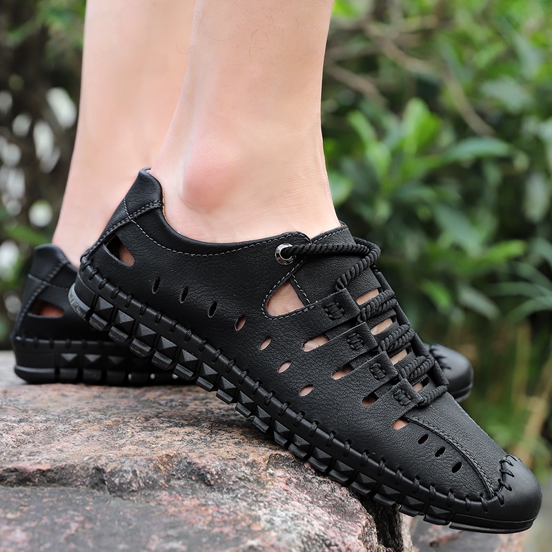 Giày Sandal Da Bò Đục Lỗ Thoáng Khí Phong Cách Thể Thao Thời Trang Mùa Hè Cho Nam