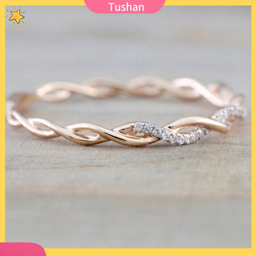 Nhẫn nữ dạng xoắn đính đá dùng trang điểm cô dâu đám cưới độc đáo