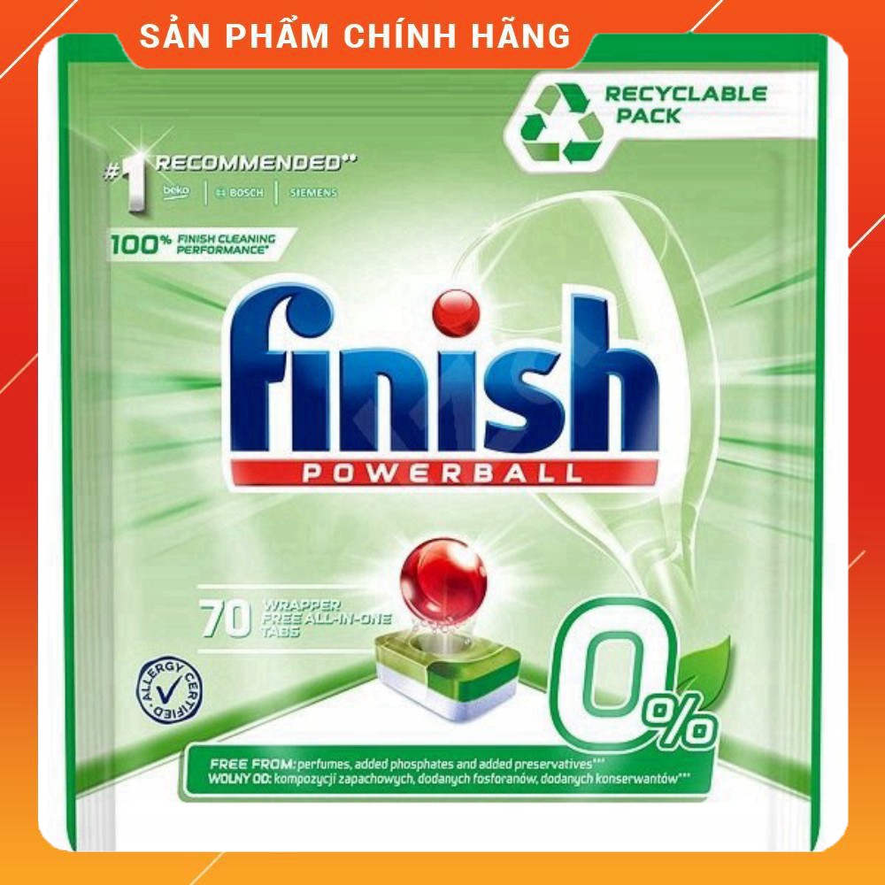 [Tặng thêm 105g Muối Finish] Viên rửa bát Finish Powerball 0% 70 viên