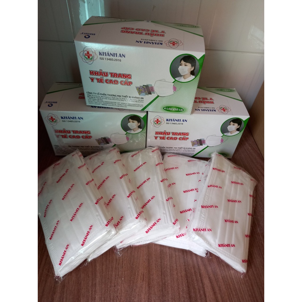Giá sỉ thùng 50 hộp  khẩu trang y tế 4 lớp KHANH AN màu trắng (được mix màu theo yêu cầu của khach :màu xanh, xám, tắng)