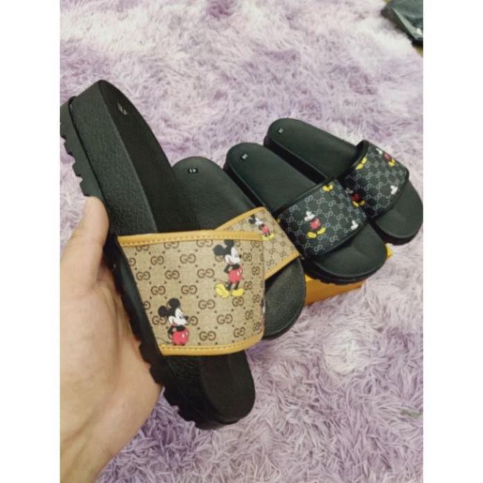 Dép quai ngang in chuột Mickey - Khâu Chỉ Viền-đế cao 4 phân hót