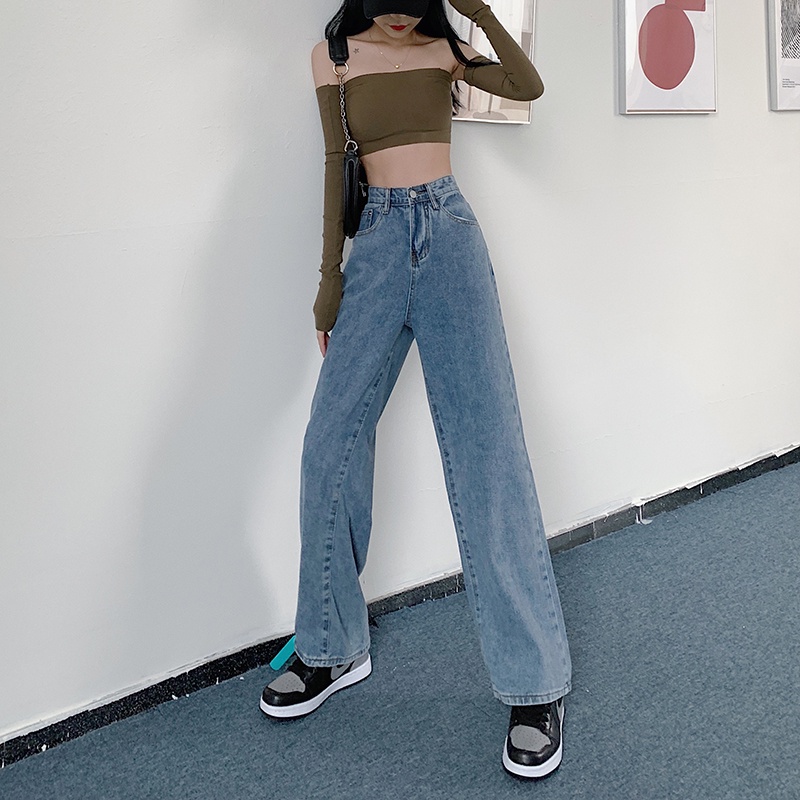 Quần Jeans Nữ Lưng Cao Ống Rộng Thời Trang Hàn