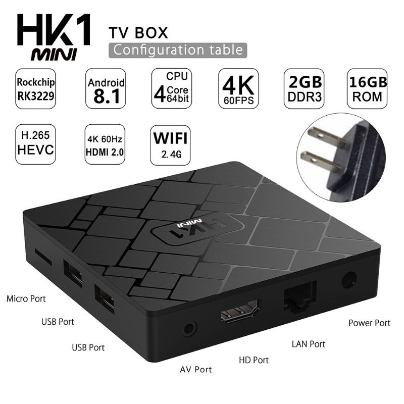 Hộp đầu thu TV mini HK1 Mini TV Box Android 8.1 RK3229 2GB+16GB 4K kèm phụ kiện