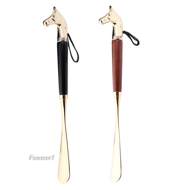 [Fenteer1] Sừng Giày Bằng Kim Loại Tay Cầm Bằng Gỗ Dài 32cm / 2.6inch Màu Đen