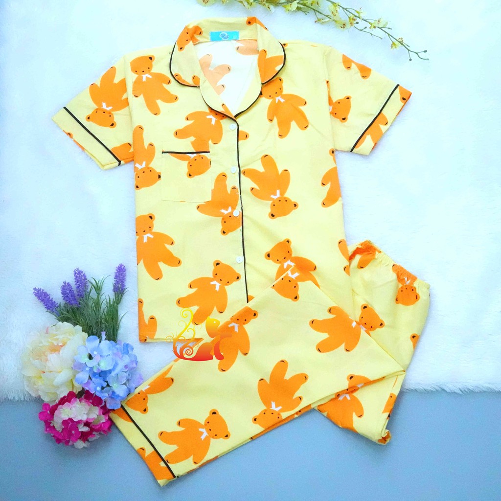 Đồ Mặc Nhà Pijama Kate Thái Quần Dài - "Teddy Nơ Trắng" - Dưới 60kg