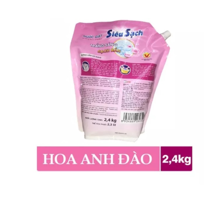 Nước giặt LIX HƯƠNG HOA ANH ĐÀO túi 2.4kg dành cho quần áo cửa trước và cửa trên thơm dài lâu