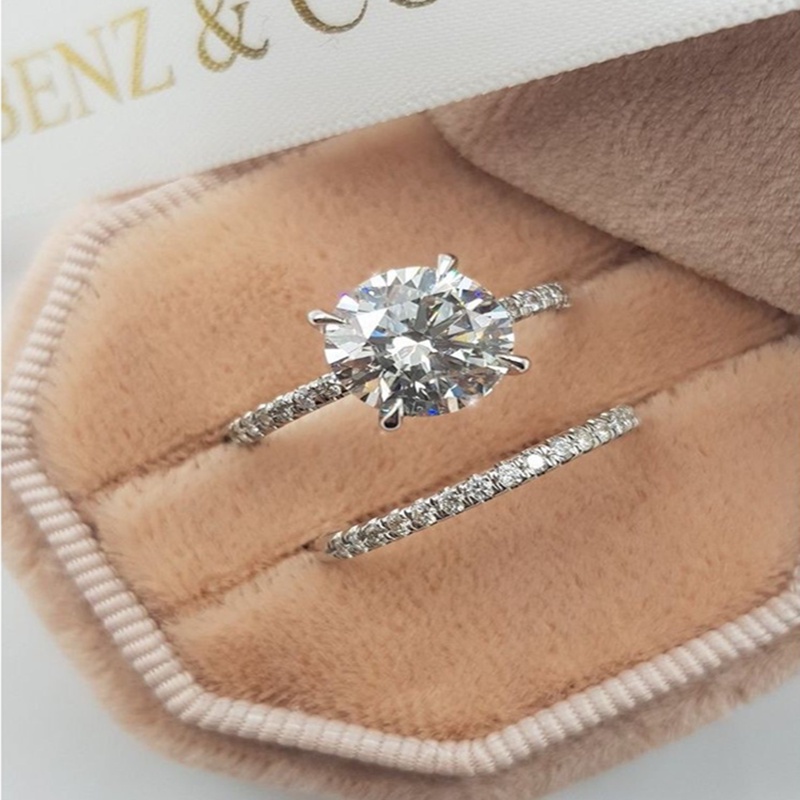 Set 2 Nhẫn Mạ Bạc 925 Đính Đá Nhân Tạo Thời Trang Dành Cho Nữ