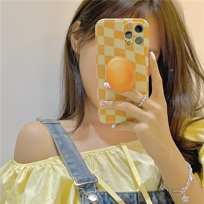 Ốp dẻo Checkboard kèm popsocket quả trứng