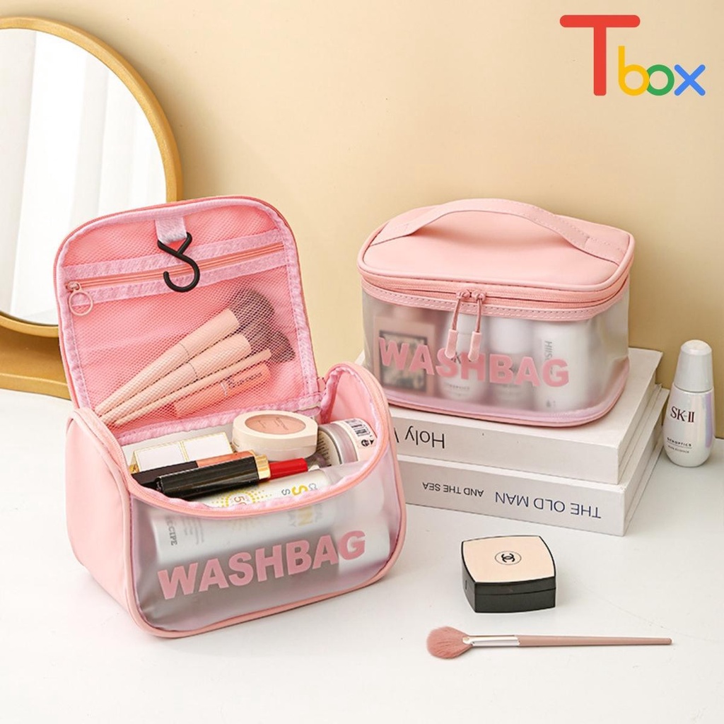 Túi đựng mỹ phẩm du lịch chống nước đủ size trong suốt có quai xách WASHBAG