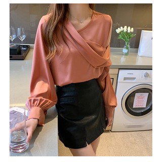 ÁO SƠ MI LỤA XOẮN VAI BỐN MÀU