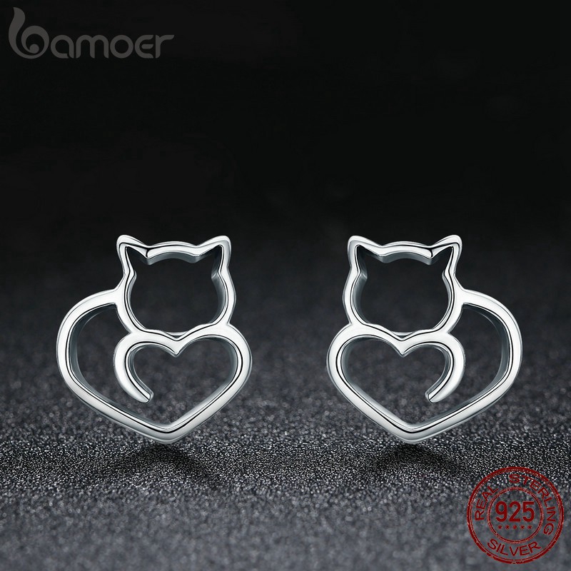 Khuyên Tai Bamoer Bạc 925 Hình Mèo Con Dễ Thương Cho Nữ