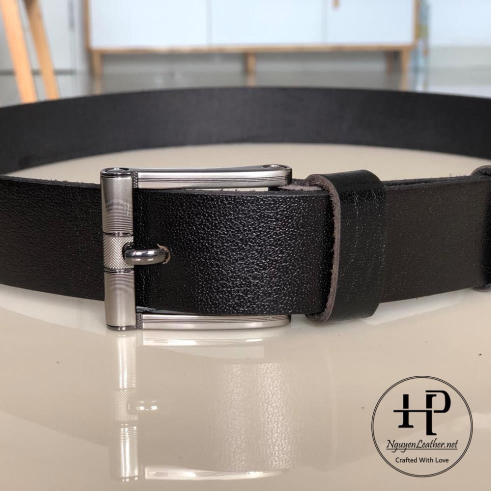 Thắt Lưng Nam Màu Đen Da Bò Một Lớp Cao Cấp Nguyen Leather - Đục Lỗ Cài New