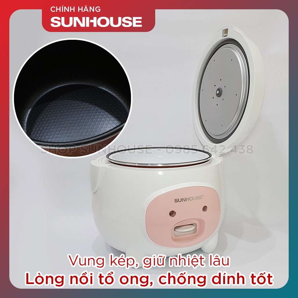 Nồi cơm điện SUNHOUSE 1.2L SHD8217W vỏ nhựa PP siêu bền | BigBuy360 - bigbuy360.vn