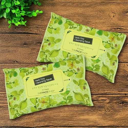 Khăn Giấy Tẩy Trang Vùng Mắt Và Môi THEFACESHOP HERB DAY LIP&amp;EYE REMOVER WIPES (30pcs)