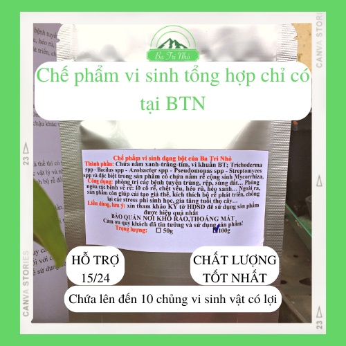Chế phẩm vi sinh tổng hợp cho cây trồng dạng bột chỉ có tại Ba Tri Nhỏ (chứa hầu như đầy đủ các dòng vi sinh tại VN)