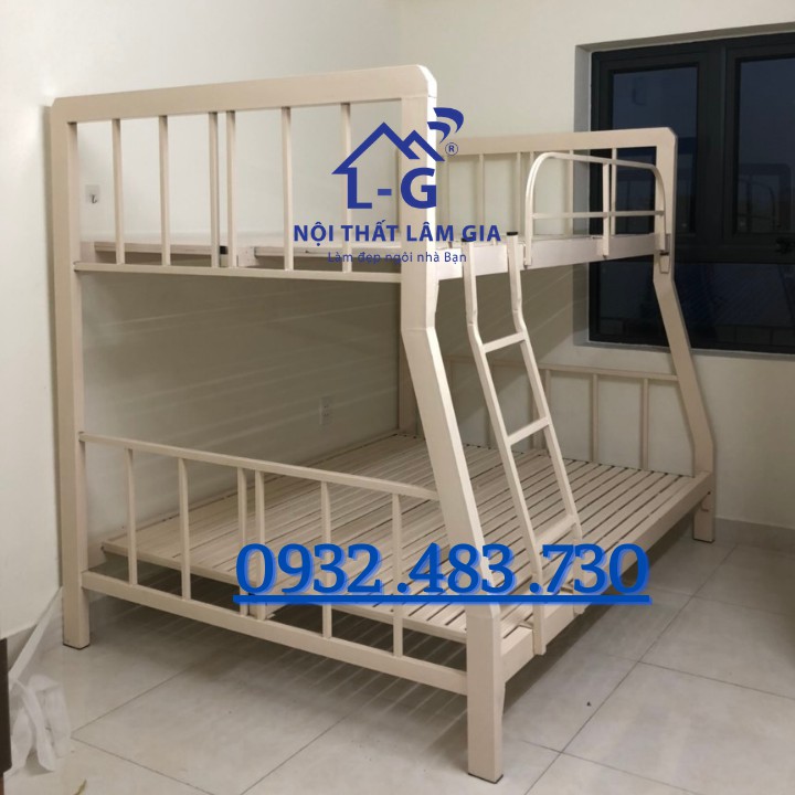 Giường sắt hộp 2 tầng cao cấp kích thước 1m4x1m6-2m màu kem sữa (HCM)