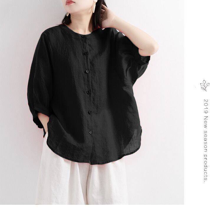 Áo Sơ Mi Tay Lửng Dáng Rộng Bằng Vải Cotton Lanh Thời Trang Mùa Hè 2020 Dành Cho Nữ